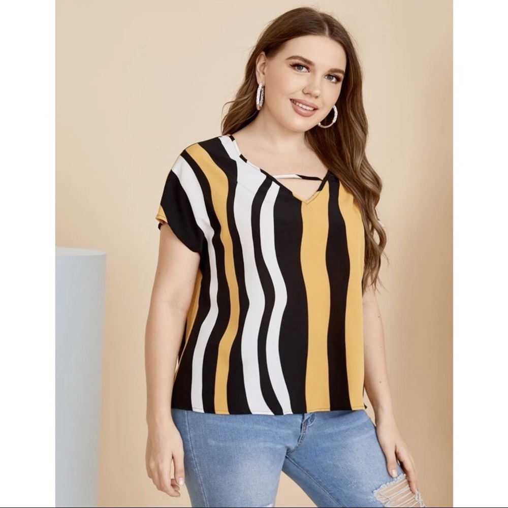 Choker Neck Striped Top